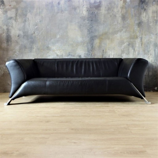 Canapé vintage 3 places en cuir noir par Rolf Benz 2000