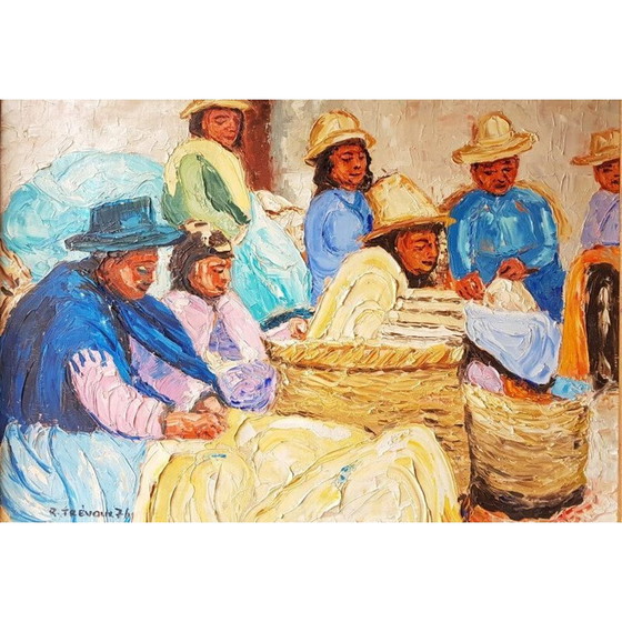 Image 1 of Huile sur toile vintage "les Boliviens" de Trévoux, 1976
