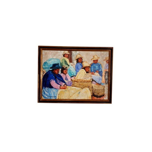 Huile sur toile vintage "les Boliviens" de Trévoux, 1976