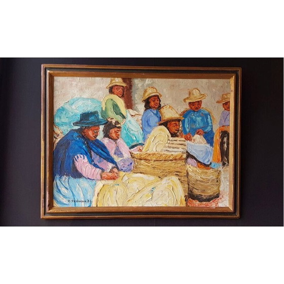 Image 1 of Huile sur toile vintage "les Boliviens" de Trévoux, 1976