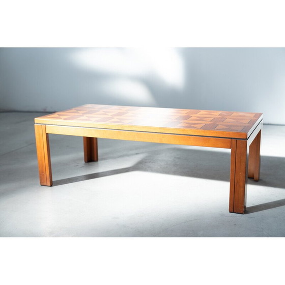 Image 1 of Table basse rectangulaire en cerisier incrusté, Vintage "Fox Hunt", 1970