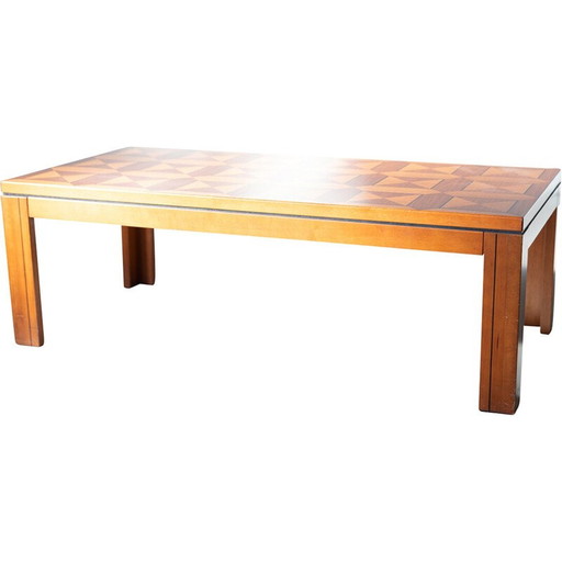 Table basse rectangulaire en cerisier incrusté, Vintage "Fox Hunt", 1970