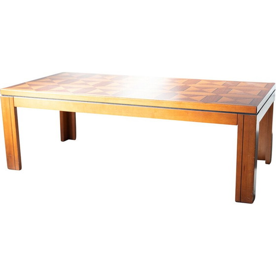 Image 1 of Table basse rectangulaire en cerisier incrusté, Vintage "Fox Hunt", 1970