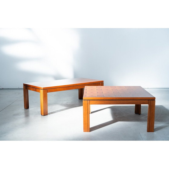 Image 1 of Table basse rectangulaire en cerisier incrusté, Vintage "Fox Hunt", 1970