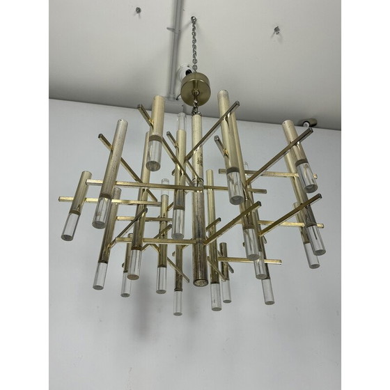 Image 1 of Lustre vintage à 15 lumières en acier chromé et plexiglas pour Sciolari, Italie 1960