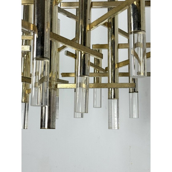 Image 1 of Lustre vintage à 15 lumières en acier chromé et plexiglas pour Sciolari, Italie 1960