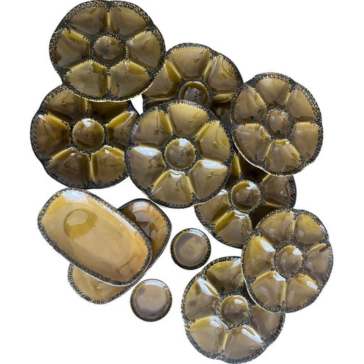 Set d'huîtres vintage en faïence de Gien, 1950