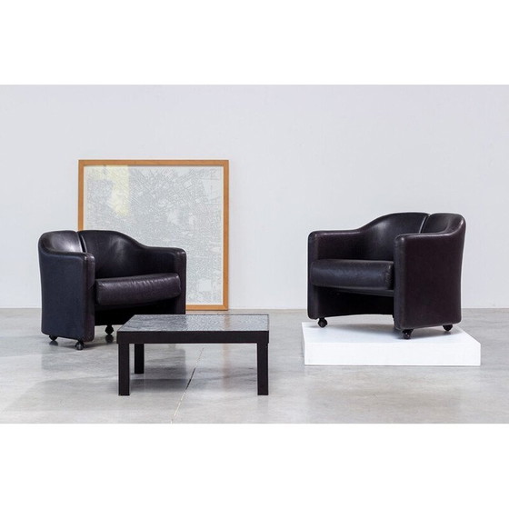 Image 1 of Paire de chaises longues vintage en cuir noir de la série 142 par Eugenio Gerli pour Tecno Milano, 1960