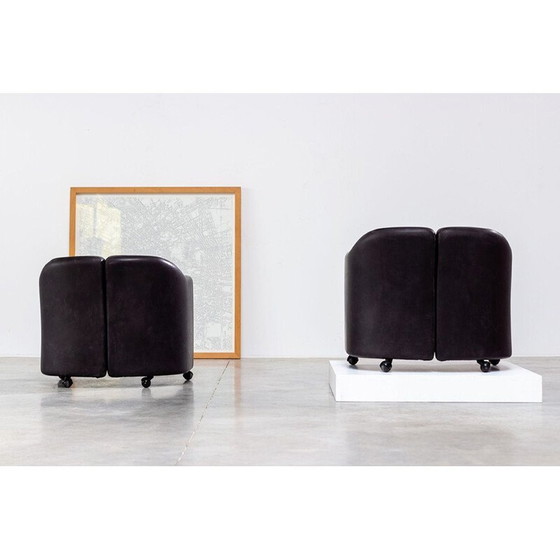 Image 1 of Paire de chaises longues vintage en cuir noir de la série 142 par Eugenio Gerli pour Tecno Milano, 1960