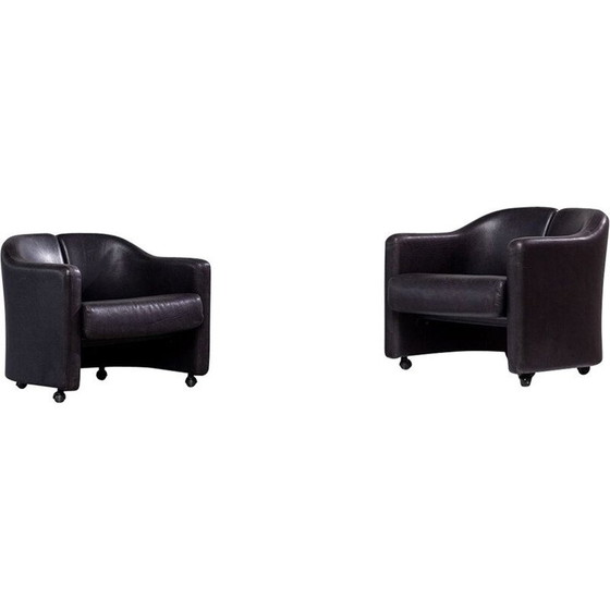 Image 1 of Paire de chaises longues vintage en cuir noir de la série 142 par Eugenio Gerli pour Tecno Milano, 1960