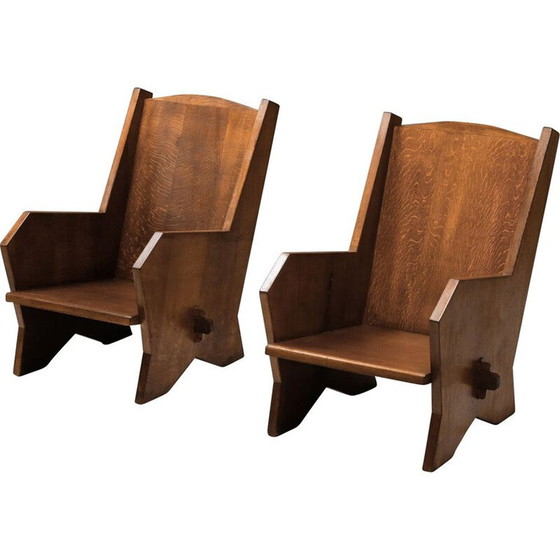 Image 1 of Paire de fauteuils vintage en hêtre teinté, Italie 1940