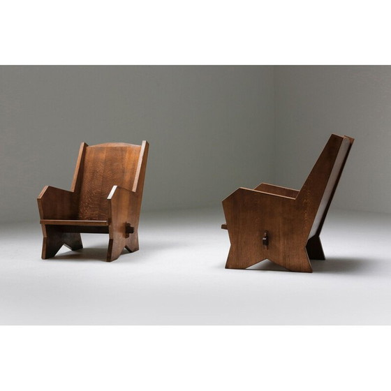 Image 1 of Paire de fauteuils vintage en hêtre teinté, Italie 1940