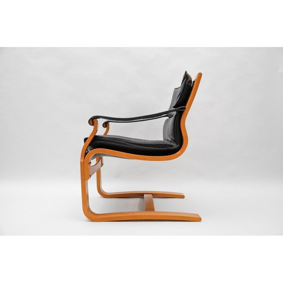 Image 1 of Paire de fauteuils vintage en bois et cuir par Åke Fribytter pour Nelo Kroken, Suède 1960