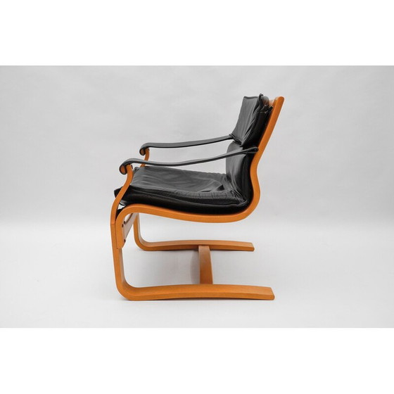 Image 1 of Paire de fauteuils vintage en bois et cuir par Åke Fribytter pour Nelo Kroken, Suède 1960