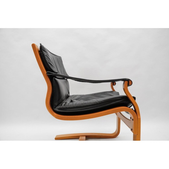 Image 1 of Paire de fauteuils vintage en bois et cuir par Åke Fribytter pour Nelo Kroken, Suède 1960