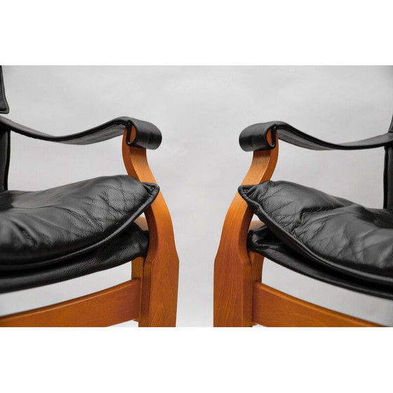 Image 1 of Paire de fauteuils vintage en bois et cuir par Åke Fribytter pour Nelo Kroken, Suède 1960