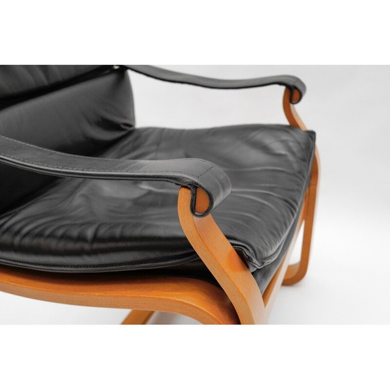 Image 1 of Paire de fauteuils vintage en bois et cuir par Åke Fribytter pour Nelo Kroken, Suède 1960