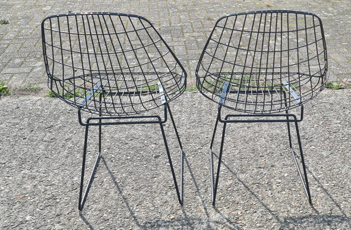 2x Cees Braakman For Pastoe chaise en fil de fer 1960s