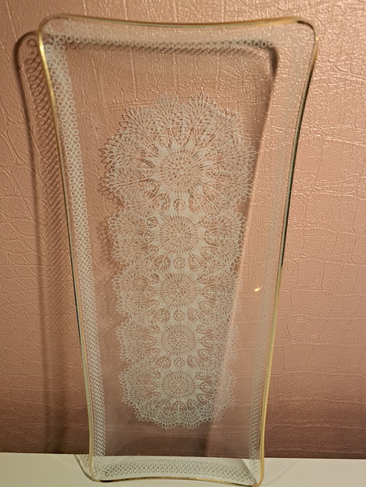 Bol de service en verre avec motif de dentelle bordé d'or