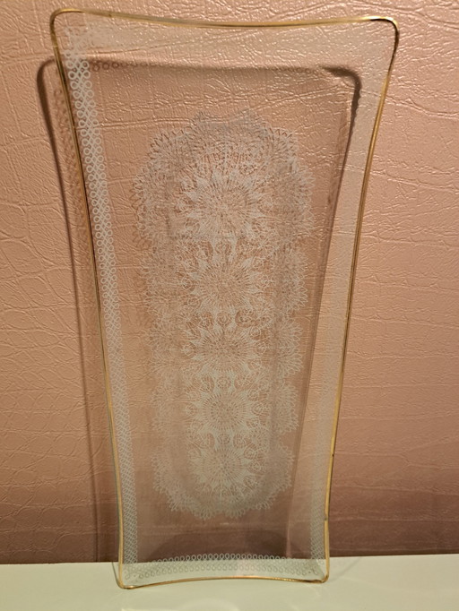 Bol de service en verre avec motif de dentelle bordé d'or