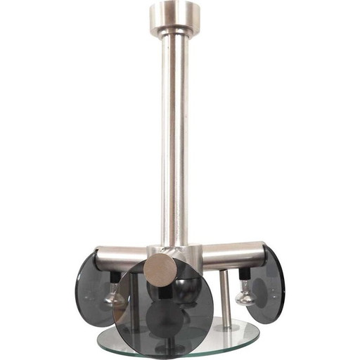 Lampe suspendue vintage en verre fumé