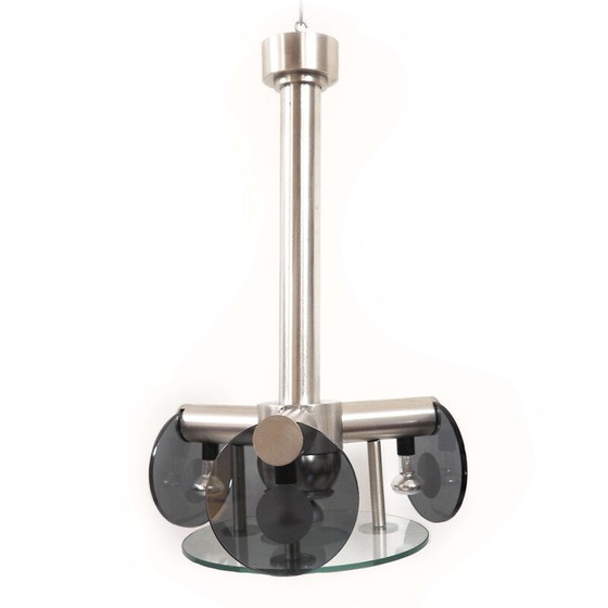 Image 1 of Lampe suspendue vintage en verre fumé