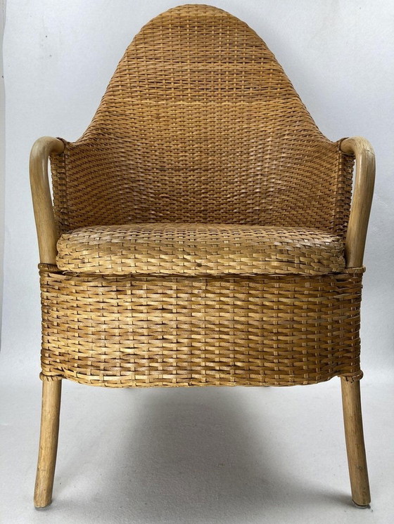 Image 1 of Fauteuil en sangle, cuir et hêtre, 1970