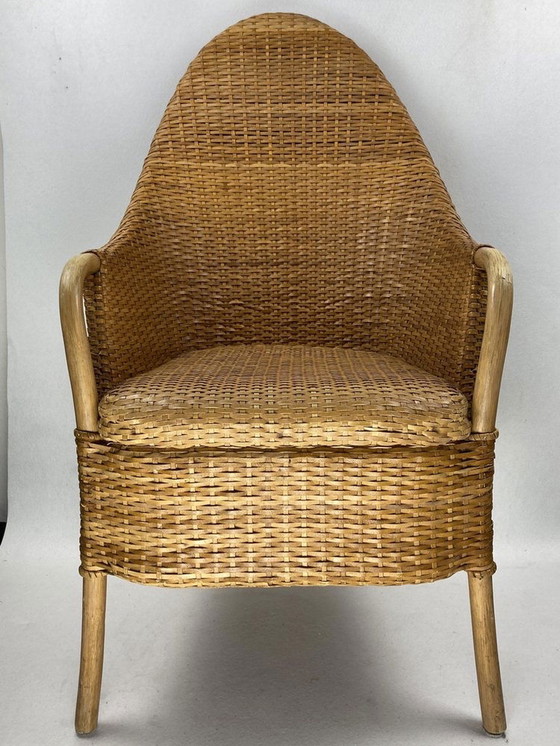 Image 1 of Fauteuil en sangle, cuir et hêtre, 1970