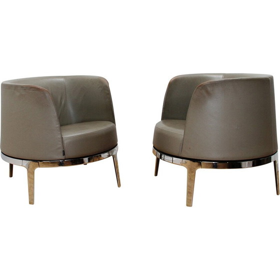 Image 1 of Paire de fauteuils vintage Omni en métal chromé et cuir par Carl Ojerstam pour Materia