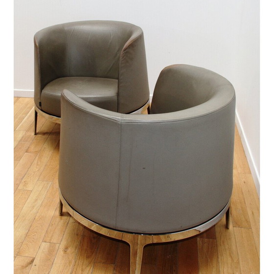 Image 1 of Paire de fauteuils vintage Omni en métal chromé et cuir par Carl Ojerstam pour Materia