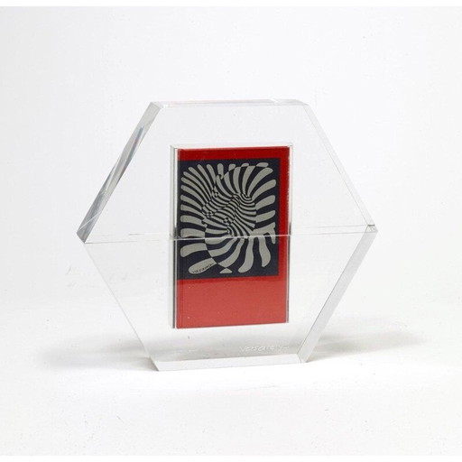 Sculpture vintage Hexagone par Victor Vasarely 1988s