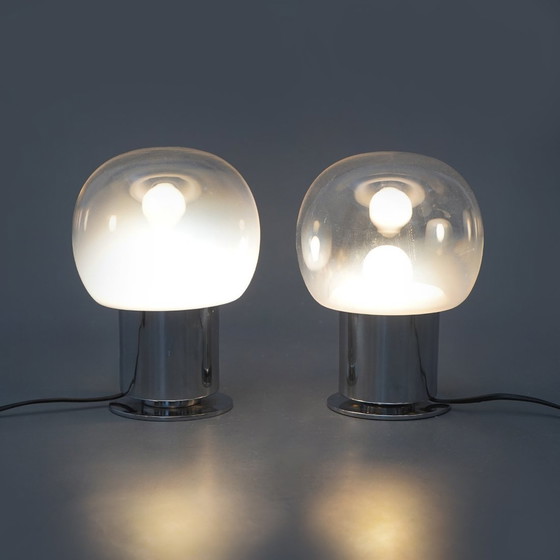 Image 1 of Paire de lampes de table en verre et métal chromé, années 1970