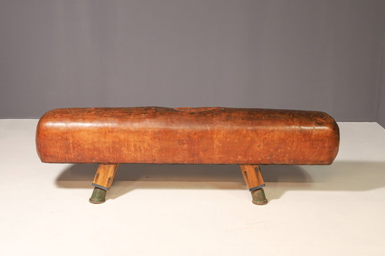 Image 1 of Banc de gymnastique à arçons en cuir | années 1920