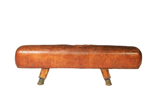 Image 1 of Banc de gymnastique à arçons en cuir | années 1920