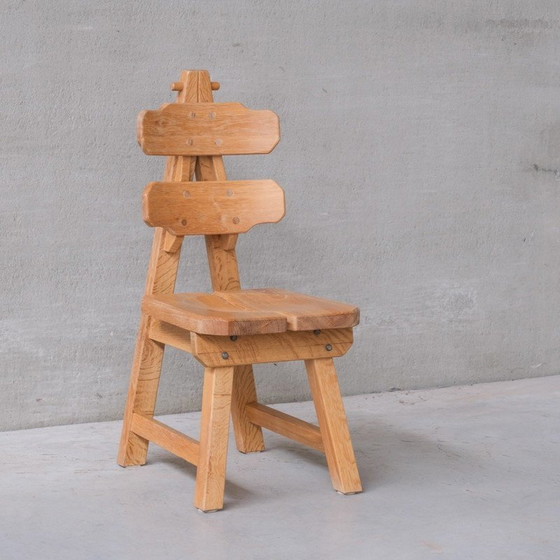 Image 1 of Ensemble de 6 chaises de salle à manger vintage en chêne massif, Espagne 1970