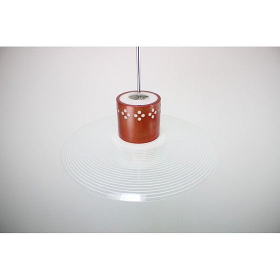 Image 1 of Lampe suspendue vintage en acier chromé et verre par Valašské Meziříčí, Tchécoslovaquie 1970.