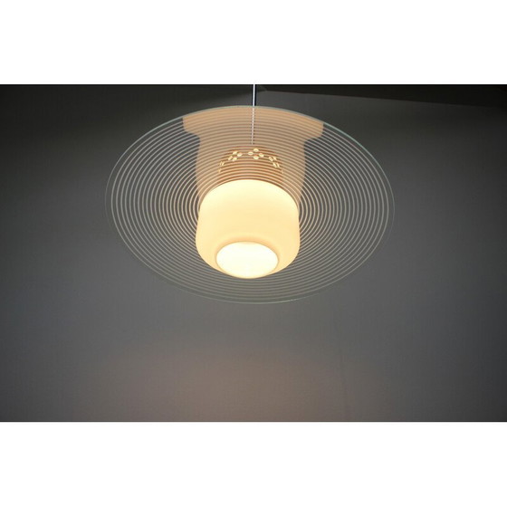 Image 1 of Lampe suspendue vintage en acier chromé et verre par Valašské Meziříčí, Tchécoslovaquie 1970.