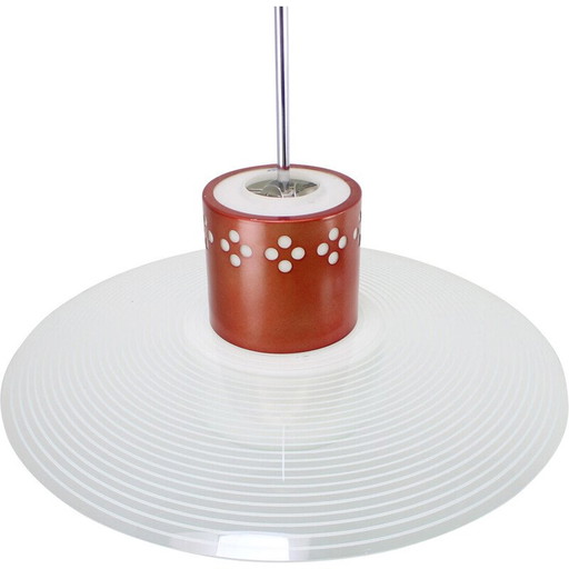 Lampe suspendue vintage en acier chromé et verre par Valašské Meziříčí, Tchécoslovaquie 1970.