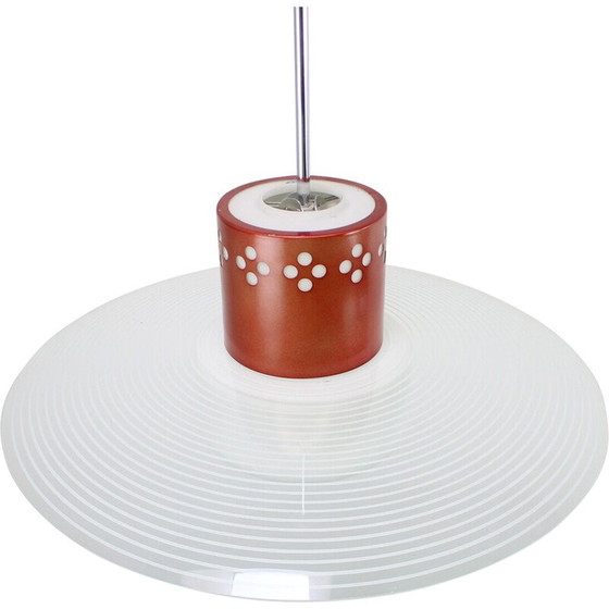 Image 1 of Lampe suspendue vintage en acier chromé et verre par Valašské Meziříčí, Tchécoslovaquie 1970.