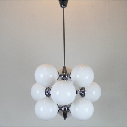 Lustre vintage avec 9 globes en métal chromé, Italie 1960