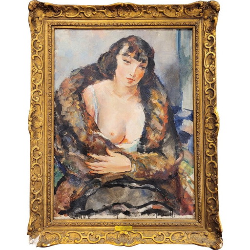 Peinture ancienne "Portrait de Kiki de Montparnasse" par Pierre-Ernest Kohl, France 1931