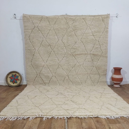 Tapis berbère marocain fait main, blanc, en laine naturelle