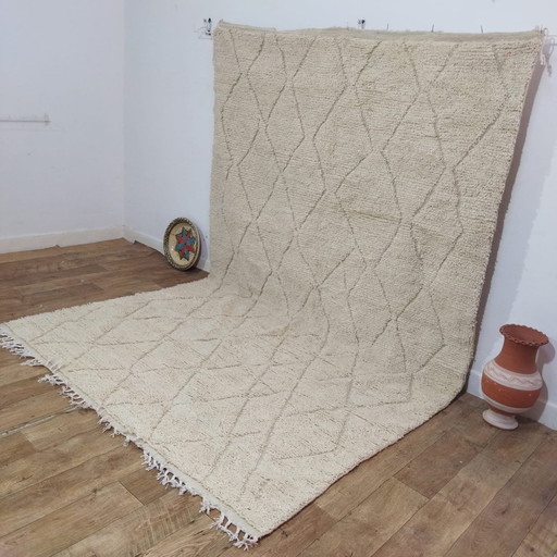 Tapis berbère marocain fait main, blanc, en laine naturelle