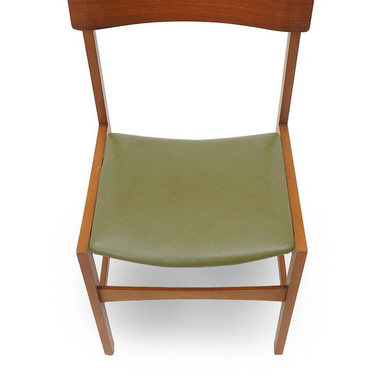 Image 1 of Ensemble de 6 chaises vintage en teck et simili cuir vert, Italie 1960
