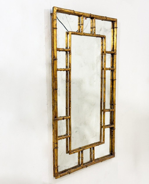 Faux Bamboo Mirror, Gilded Metal