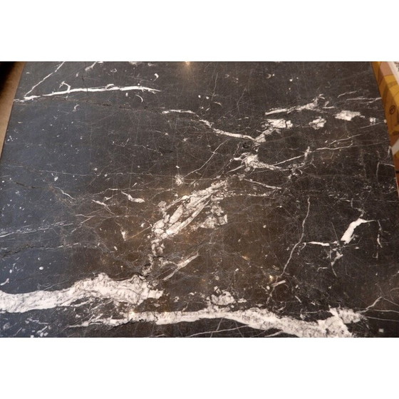 Image 1 of Grande console du milieu du siècle avec plateau ovale en marbre et pieds en bois, Italie, années 1970