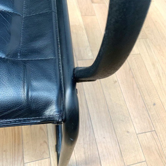 Image 1 of Chaise de bureau vintage en métal et cuir noir