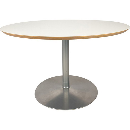 Table de salle à manger ronde en bois plaqué blanc par Pierre Paulin pour Artifort, 1960