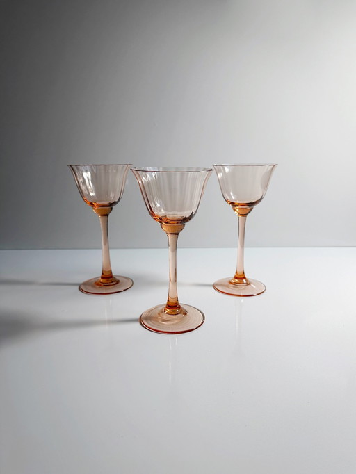 3X Verres à vin Art Nouveau Rosalin Swirl 1910 Vin rouge Vin blanc