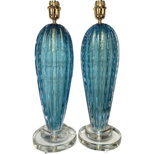 Paire de lampes vintage en verre de Murano par Toso, 1980